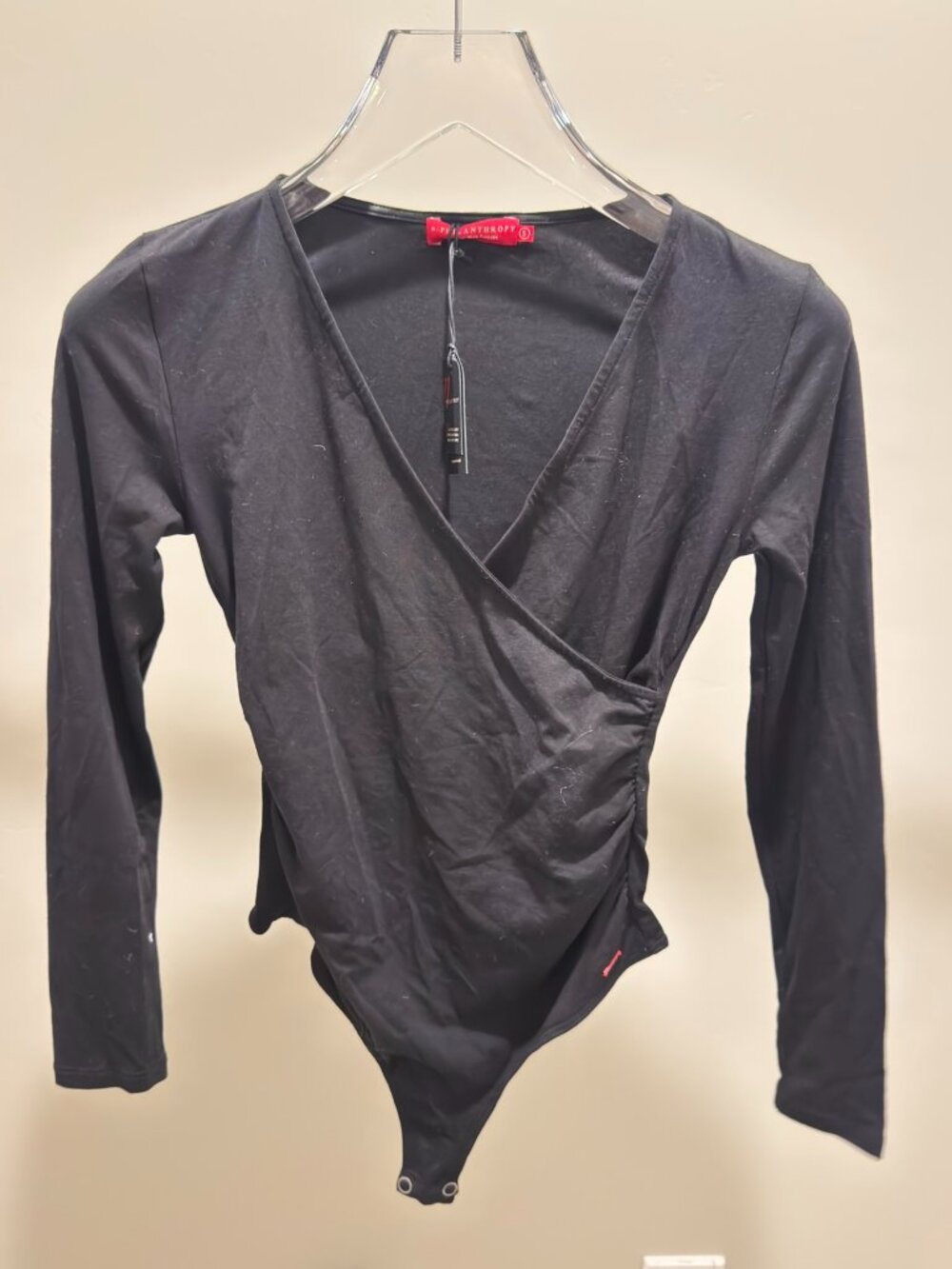 n:PHILANTHROPY Black Wrap Front Long Sleeve Bodysuit S NWT